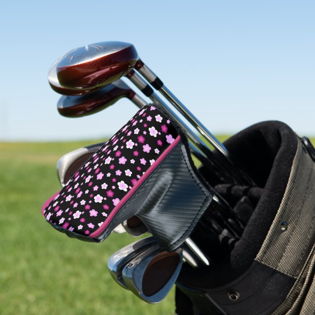 Modern pink gradient flower pattern name golf head cover (In Situ)