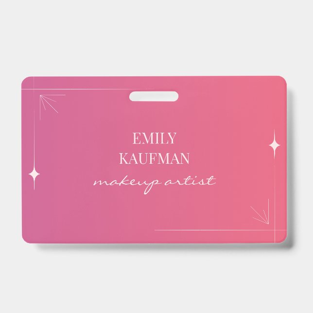 Modern Pink Gradient Makeup Artist Business Badge (Front)