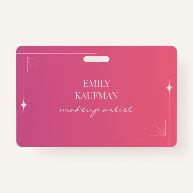 Modern Pink Gradient Makeup Artist Business Badge (Front)