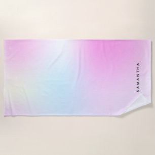 Modern Pink Gradient Monogram Name Beach Towel