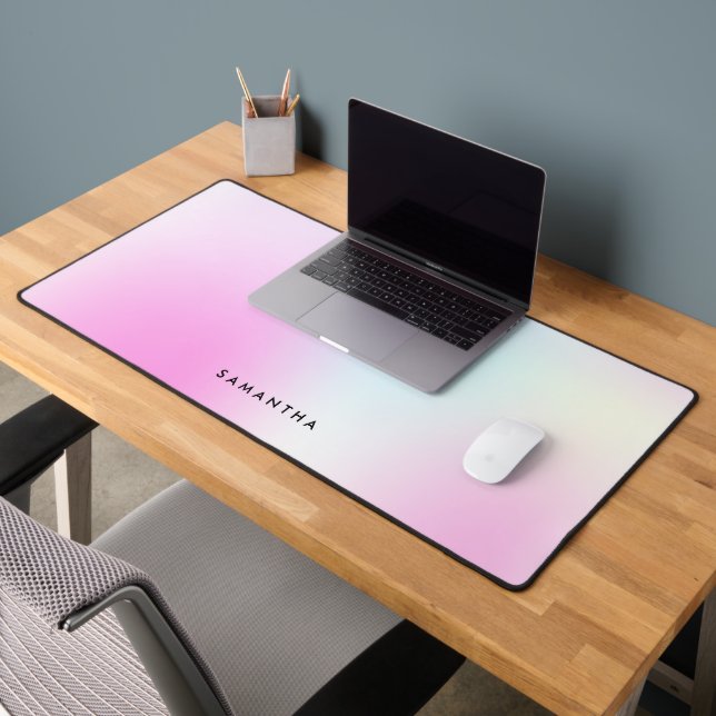 Modern Pink Gradient Monogram Name Desk Mat (Office 2)