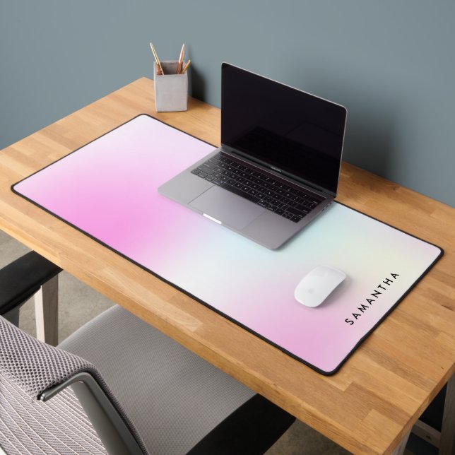 Modern Pink Gradient Monogram Name Desk Mat (Office 2)