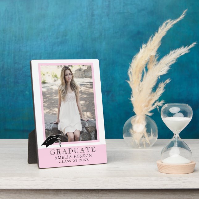 Modern Pink Graduation Graduate Photo  Plaque (Side)