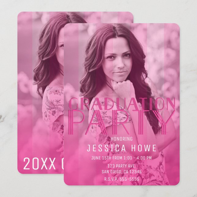 Modern Pink Graduation Party Graduate Photo Invitation (Front/Back)