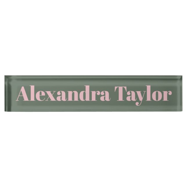 Modern Pink Green Aesthetic Personalized Elegant  Nameplate (Front)