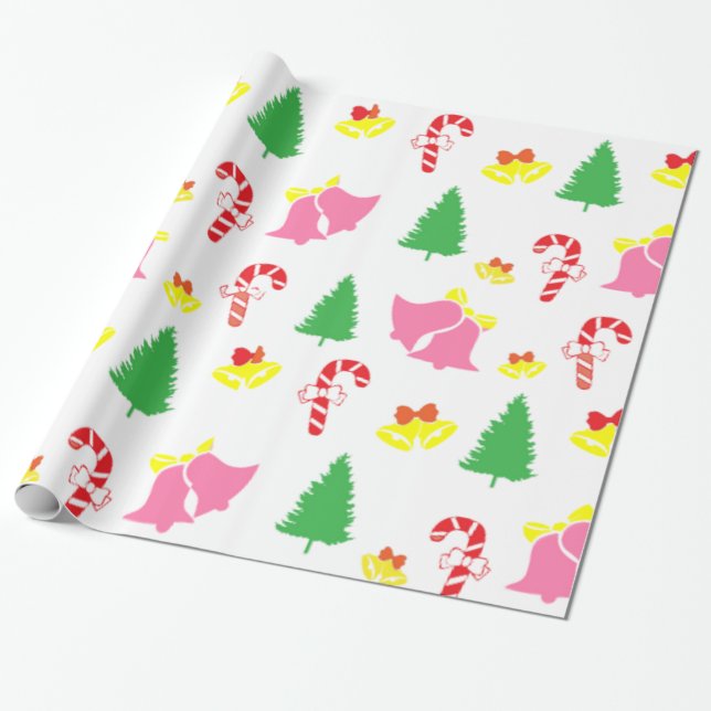Modern Pink Green Christmas Pattern     Wrapping Paper (Unrolled)