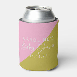 Modern Pink Green Color Block Custom Baby Shower Can Cooler