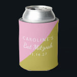 Modern Pink Green Colour Block Custom Bat Mitzvah Can Cooler<br><div class="desc">This chic and modern can cooler features a stylish pink and green colour block design, perfect for adding a personalized touch to any Bat Mitzvah celebration. Customize it with the guest of honour's name and event date to create a memorable keepsake. Ideal for party favours or gifts, this can cooler...</div>