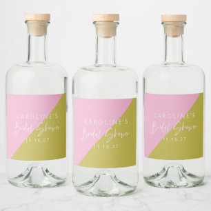 Modern Pink Green Colour Block Custom Bridal Showe Liquor Bottle Label