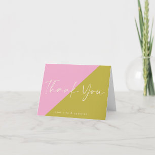 Modern Pink Green Colour Block Personalized Thank You Card