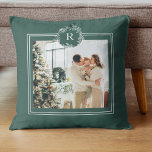 Modern Pink & Green | Family Photo | Initial Throw Pillow<br><div class="desc">Modern Pink & Green | Family Photo | Initial</div>