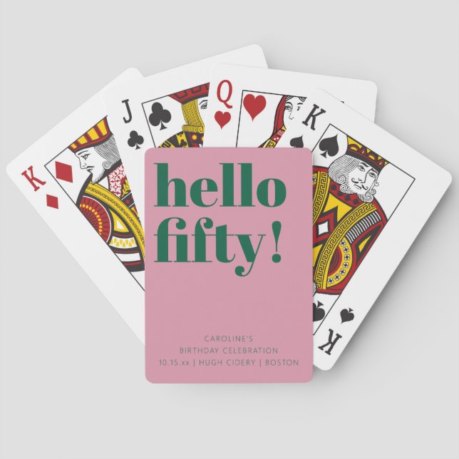 Modern Pink Green Fifty Birthday Party Favor Playing Cards (Back)