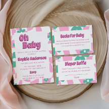 Modern Pink & Green Floral Diaper Raffle