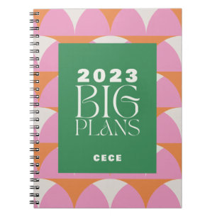 Modern pink green geometric big plans planner notebook