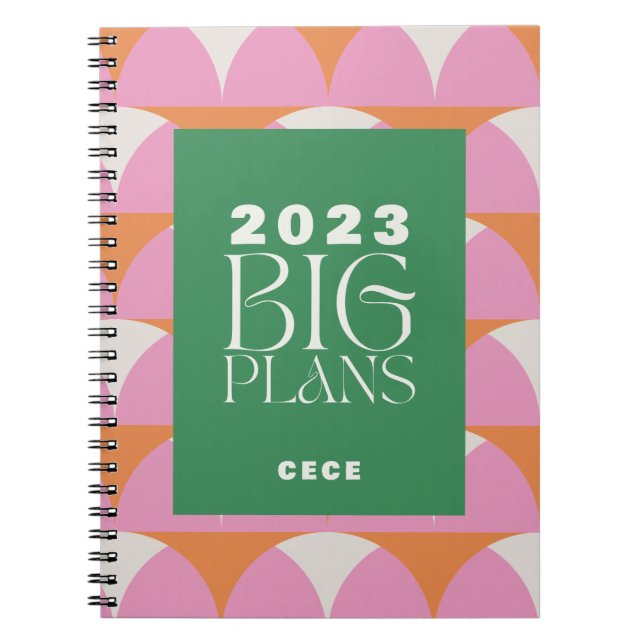 Modern pink green geometric big plans planner notebook (Front)