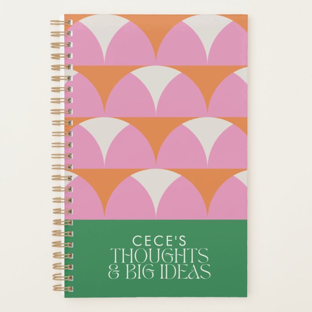 Modern pink green geometric thoughts ideas planner (Front)