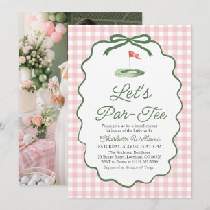 Modern Pink Green Golf Let's Par-Tee Bridal Shower Invitation