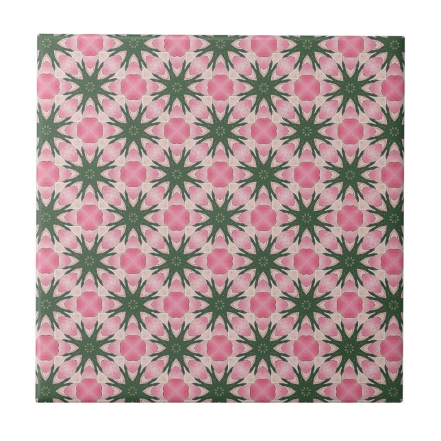 Modern Pink Green Graphic Pattern Tile (Front)