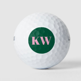 Modern Pink Green Monogram Initials Personalized Golf Balls