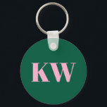 Modern Pink Green Monogram Initials Personalized Keychain<br><div class="desc">This personalized keychain features bold serif initials in soft pink set against a green background.</div>