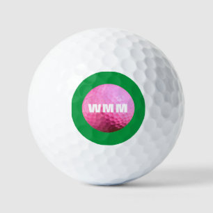 Modern Pink/Green Monogrammed Golf Ball