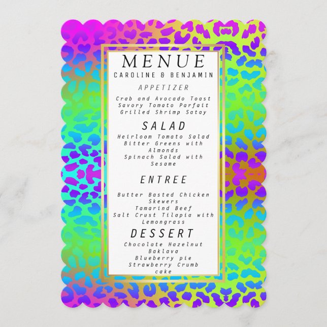 Modern Pink + Green Palm Tree Wedding Menu (Front)