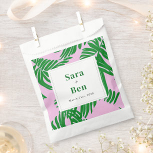 Modern Pink + Green Palm Trees Wedding Favour Bag