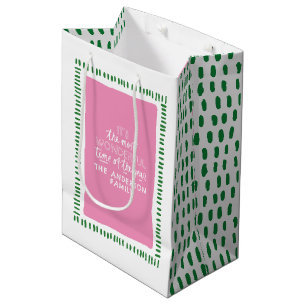 Modern Pink & Green Personalized Holiday Gift Bag