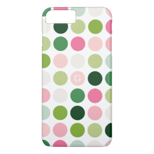 Modern pink green polka dots pattern monogram iPhone 8 plus/7 plus case