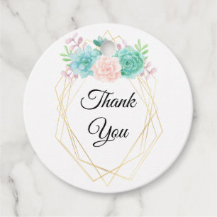 Modern Pink & Green Succulents Thank You Favour Tags