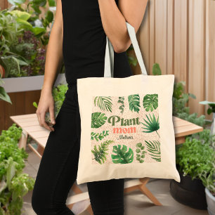 Modern Pink Green Watercolor Leaves Plant Mom  Tote Bag