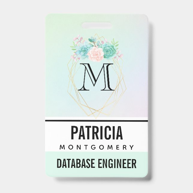 Modern Pink & Green Watercolor Succulents Badge (Front)