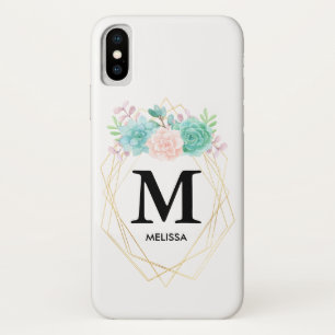 Modern Pink & Green Watercolor Succulents Monogram Case-Mate iPhone Case