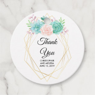 Modern Pink & Green Watercolor Succulents Wedding Favour Tags