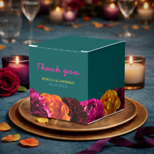Modern pink green yellow floral  favor box