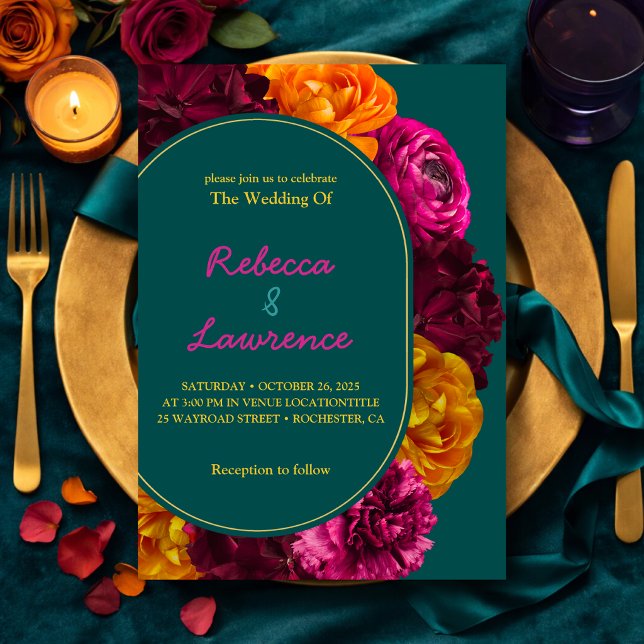 Modern pink green yellow floral  invitation (Creator Uploaded)