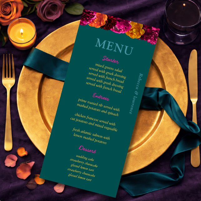 Modern pink green yellow floral  menu (Creator Uploaded)