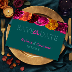 Modern pink green yellow floral save the date