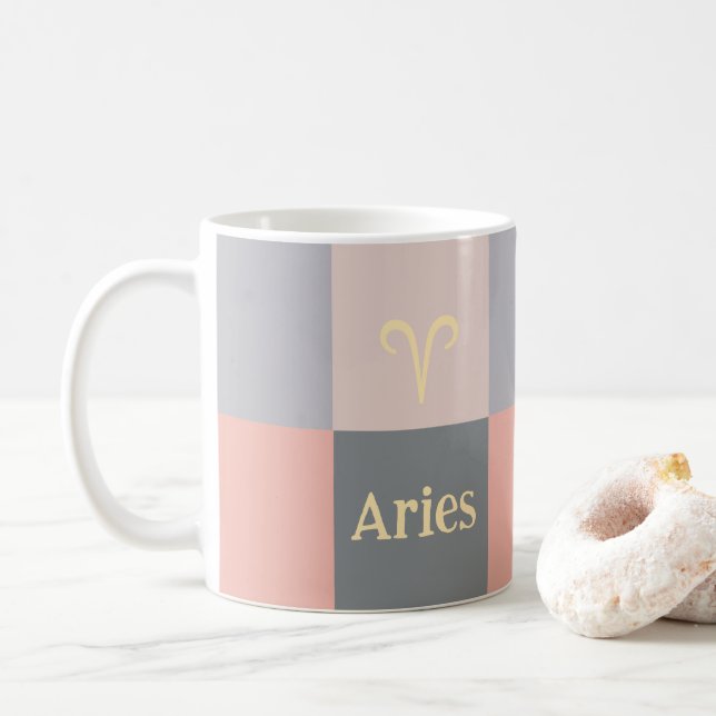Modern Pink Grey Aries Coffee Mug (With Donut)