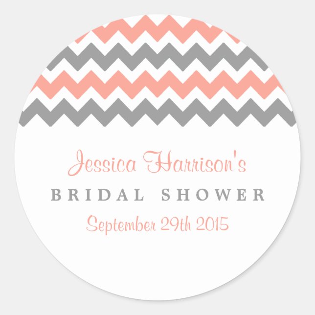 Modern Pink & Grey Chevron Bridal Shower Stickers (Front)