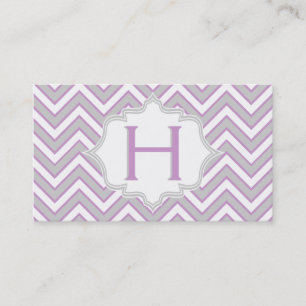 Modern pink, grey chevron monogram personalized business card