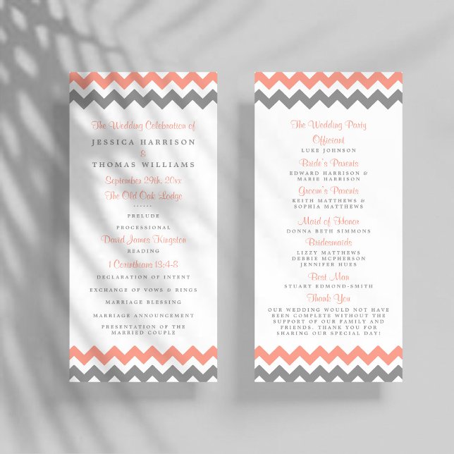 Modern Pink & Grey Chevron Wedding Program (Creator Uploaded)