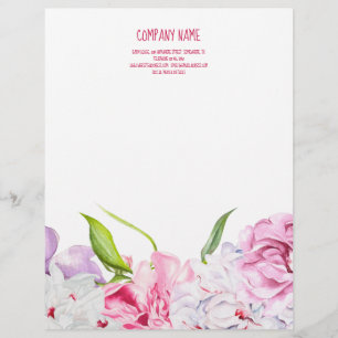 Modern Pink Grey Florals Letterhead