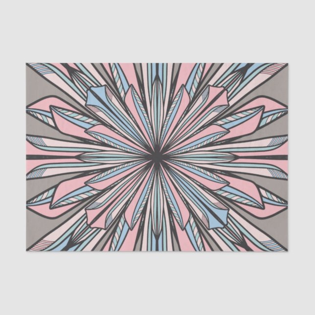 Modern Pink Grey Geometric Abstract Flower Drawing Tissue Paper (Front)