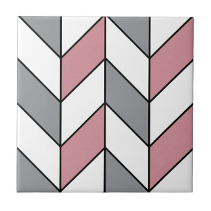 Modern Pink Grey Herringbone Pattern Tile