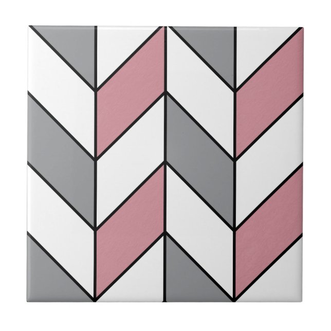 Modern Pink Grey Herringbone Pattern Tile (Front)