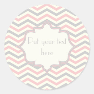 Modern pink, grey, ivory chevron pattern custom classic round sticker