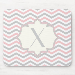 Modern pink, grey, ivory chevron pattern custom mouse pad