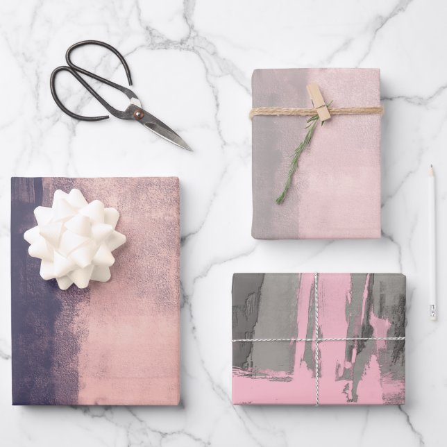 Modern Pink Grey Mallow rustic abstract Wrapping Paper Sheet (Front)