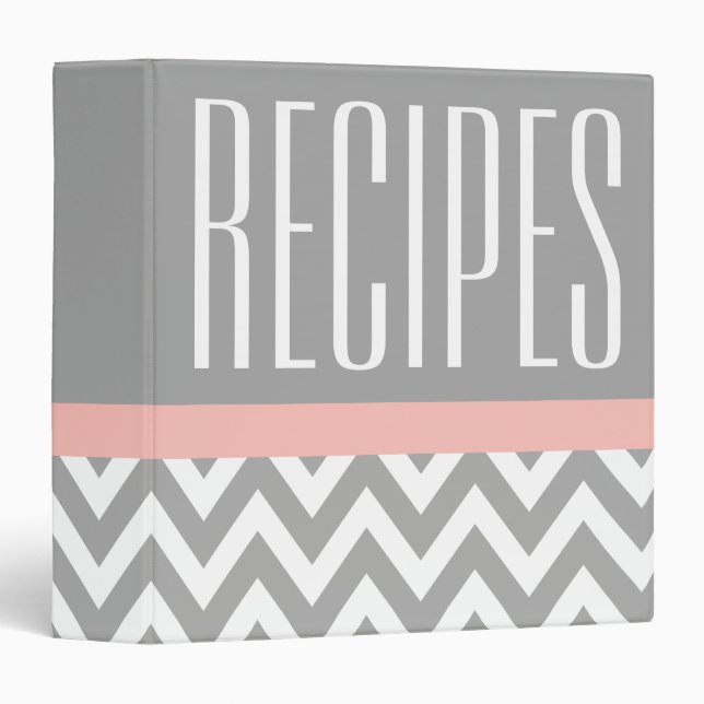 Modern Pink Grey Pattern Recipe Binder (Front/Spine)